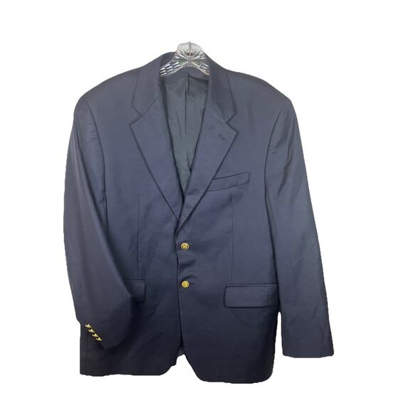 Lauren Ralph Lauren Blazer Mens 44 Short Navy Blue Wool Gold Buttons Two Button - Picture 1 of 14